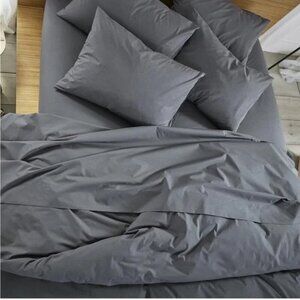 Brooklinen Luxury Sateen King Flat Sheet & Pillowcase Shams 100% Cotton Graphite